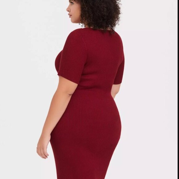 Torrid  Plus Size Midi Rib Knit Snap Front Dress BIKING RED 3x 22 24 PLUS - Picture 4 of 11